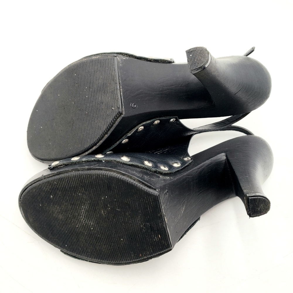 Chilis Leger Studded Peep Toe Heels Womens 9.5 Black Buckle Sling Back 4 Inch - Picture 7 of 8